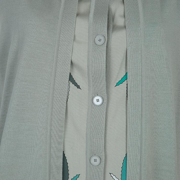 Pre Owned Hermes Grey Printed Cotton Sleeveless Cardigan Dress S