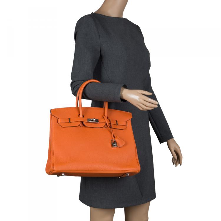 Hermes Orange Togo Leather 35cm Birkin Bag with Palladium Hardware