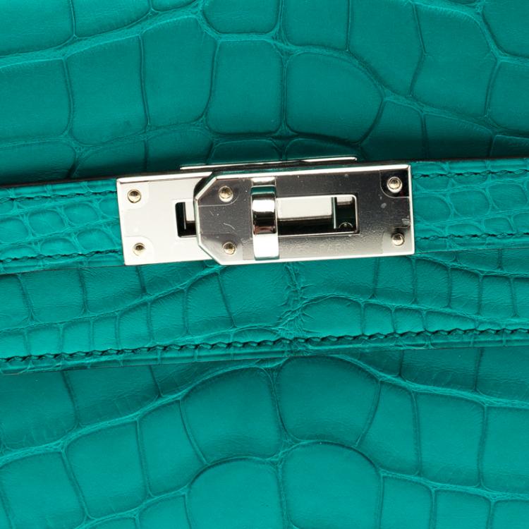 Pre Owned Hermes Blue Paon Alligator Long Kelly Wallet 