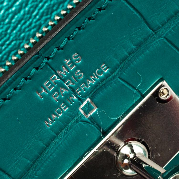 Pre Owned Hermes Blue Paon Alligator Long Kelly Wallet 