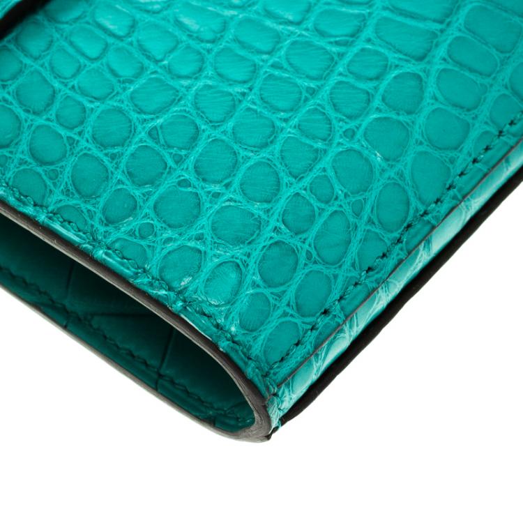 Pre Owned Hermes Blue Paon Alligator Long Kelly Wallet 