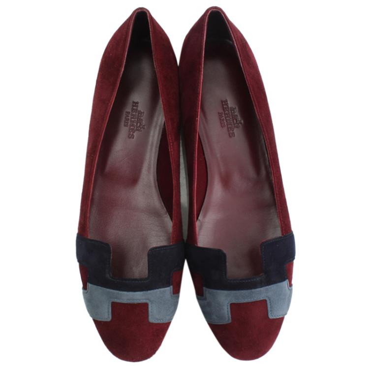 Pre Owned Hermes Tricolor Suede Nice Ballet Flats Size 36