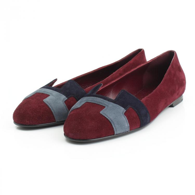 Pre Owned Hermes Tricolor Suede Nice Ballet Flats Size 36