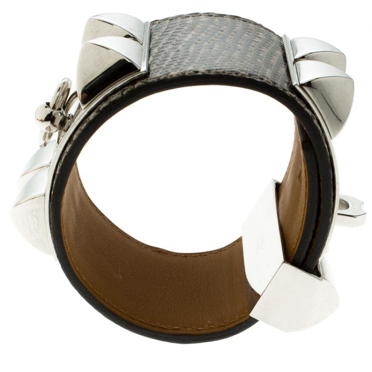 مملوكة مسبقًا Hermes Collier De Chien Brown Lizard Leather Bracelet PM