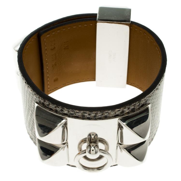 مملوكة مسبقًا Hermes Collier De Chien Brown Lizard Leather Bracelet PM