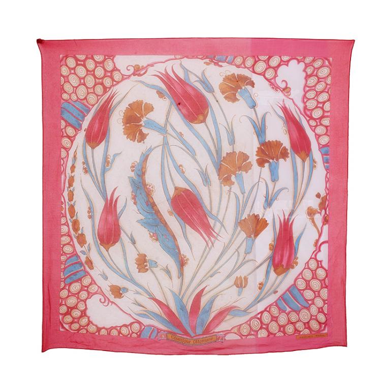 Pre Owned Hermes Pink Ceramique Ottomane Silk Square Scarf