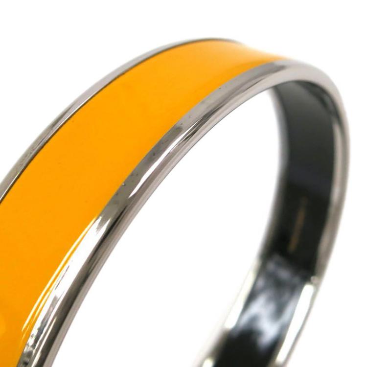 Pre Owned Hermes Caleche Wide Yellow Enamel Palladium Plated Bracelet 