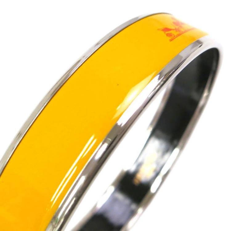 Pre Owned Hermes Caleche Wide Yellow Enamel Palladium Plated Bracelet 
