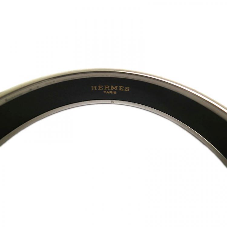 Pre Owned Hermes Caleche Wide Yellow Enamel Palladium Plated Bracelet 