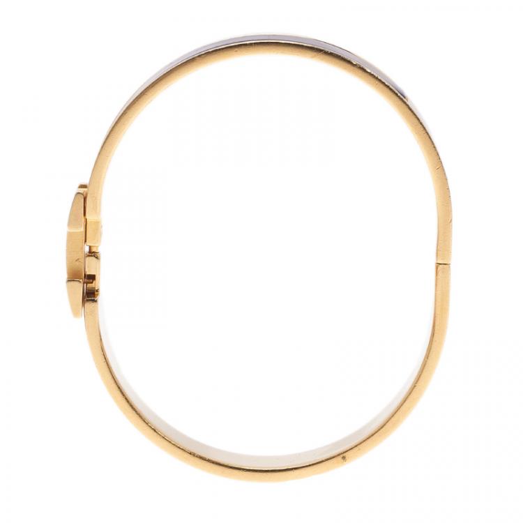 Pre Owned Hermes Clic Clac H Black Enamel Gold - Plated Bracelet 