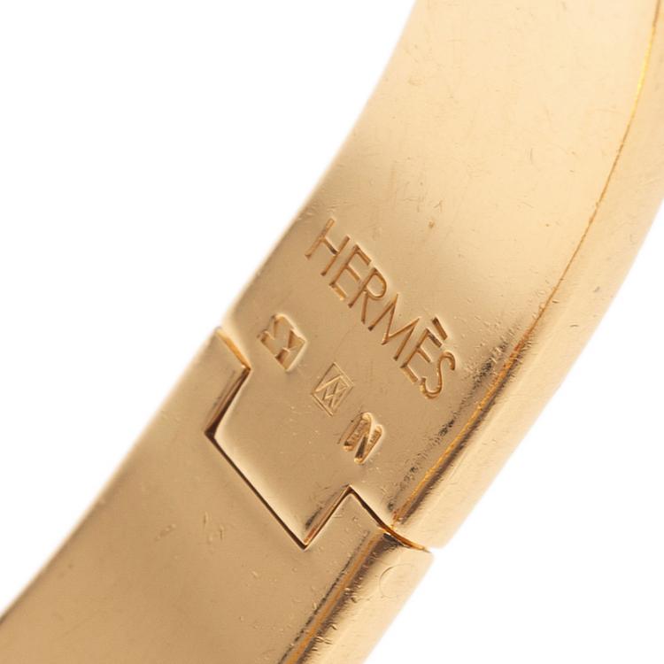 Pre Owned Hermes Clic Clac H Black Enamel Gold - Plated Bracelet 