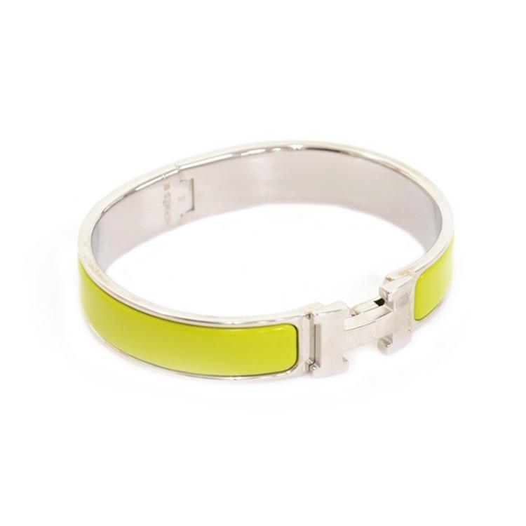 Hermes Clic H Lime Green Enamel Bracelet