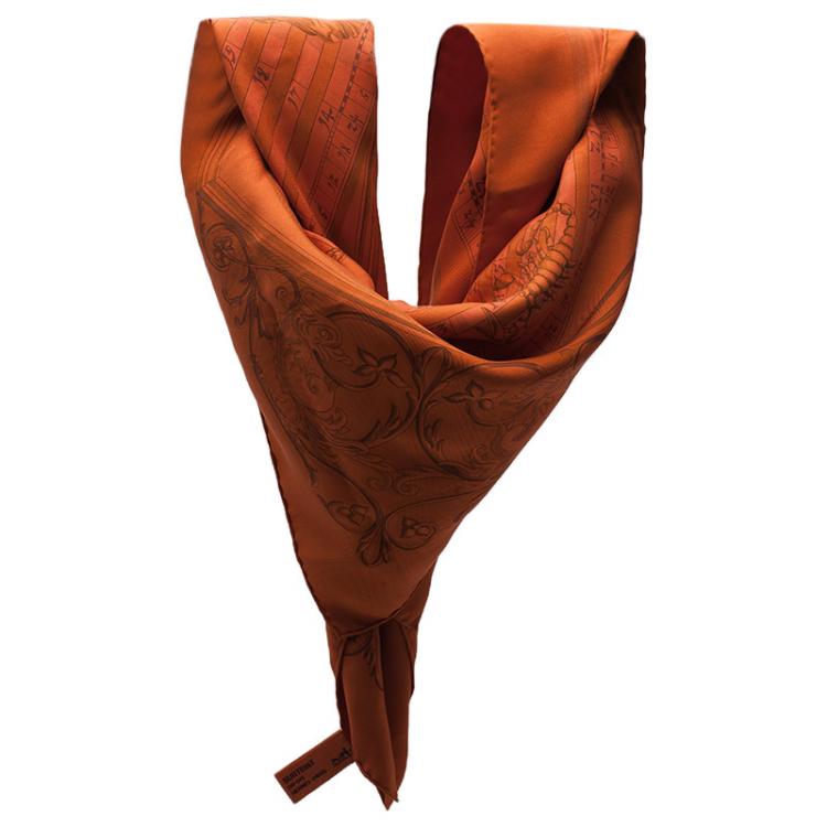 Pre Owned Hermes Orange Dip Dye Silk Astrologie - Dies et Hore Square Scarf 
