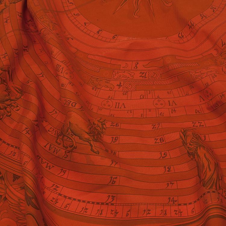 Pre Owned Hermes Orange Dip Dye Silk Astrologie - Dies et Hore Square Scarf 