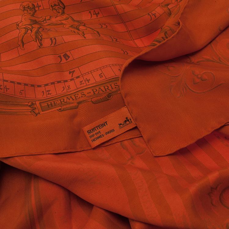 Pre Owned Hermes Orange Dip Dye Silk Astrologie - Dies et Hore Square Scarf 