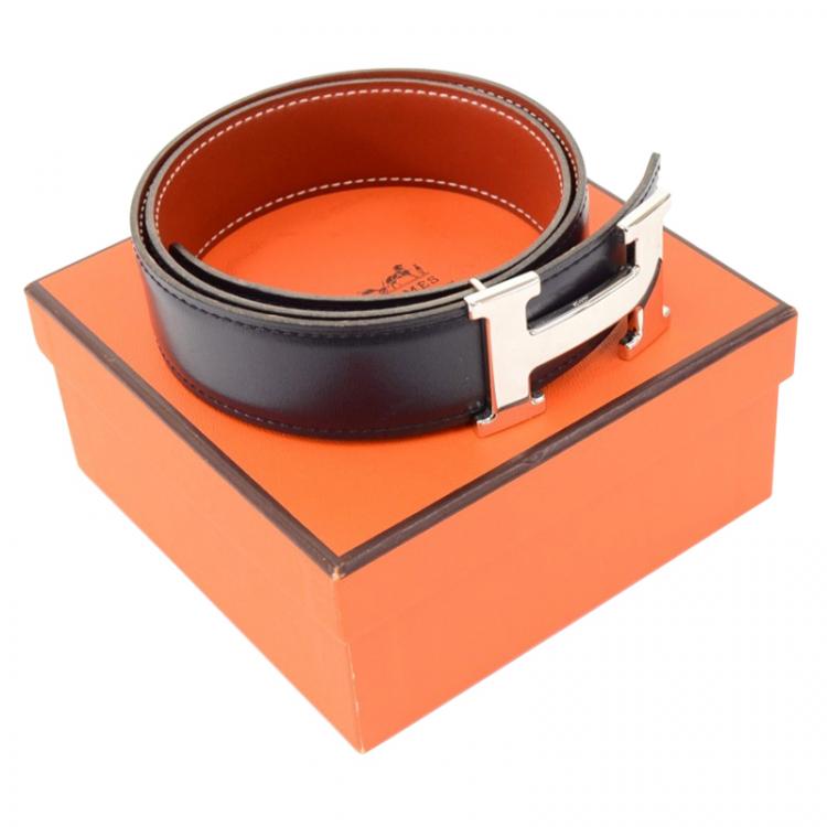 Pre Owned Hermes Black Leather Constance Belt 65 CM