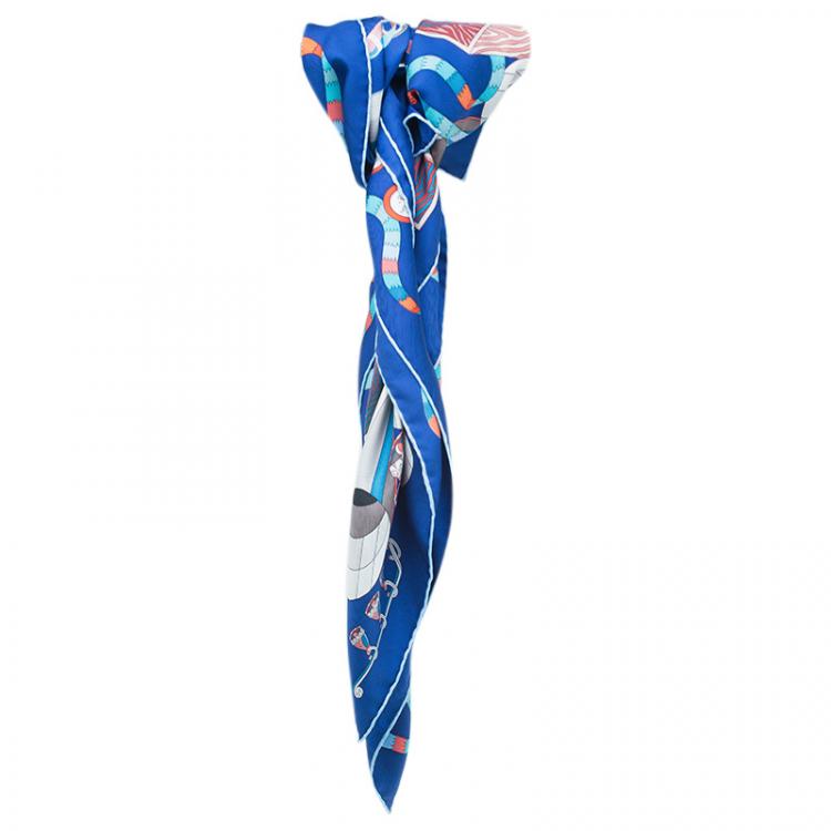 Pre Owned Hermes Blue Silk Point D'Orgue  Square Scarf