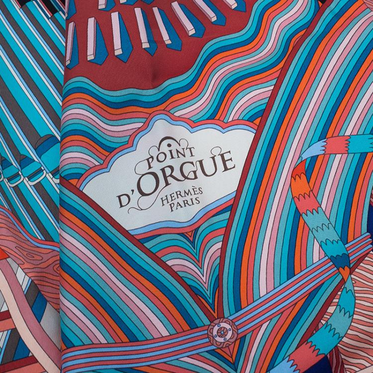 Pre Owned Hermes Blue Silk Point D'Orgue  Square Scarf