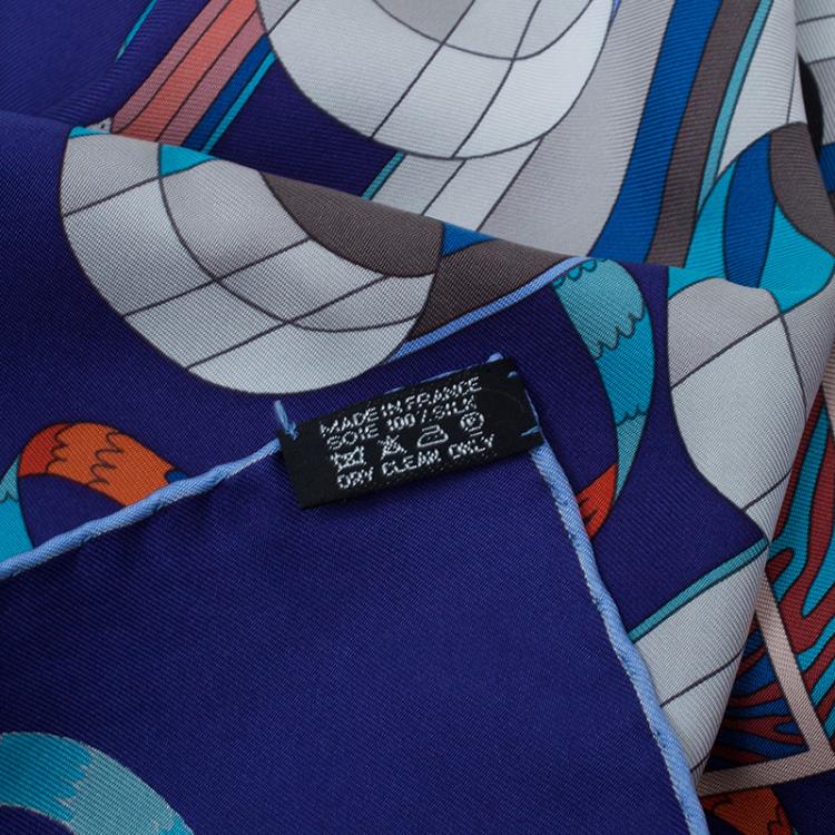 Pre Owned Hermes Blue Silk Point D'Orgue  Square Scarf
