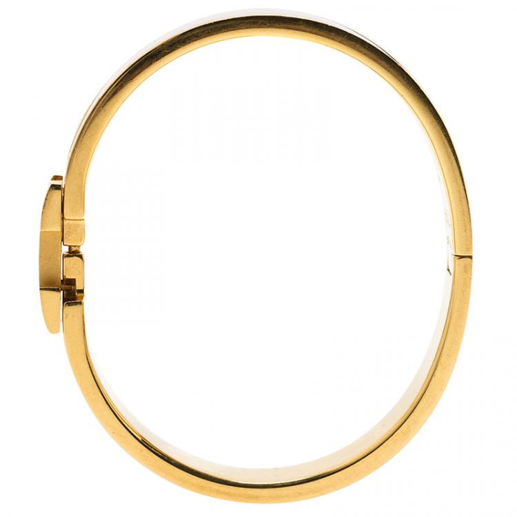 Pre Owned Hermes Clic Clac H Pink Enamel Gold Plated Bracelet