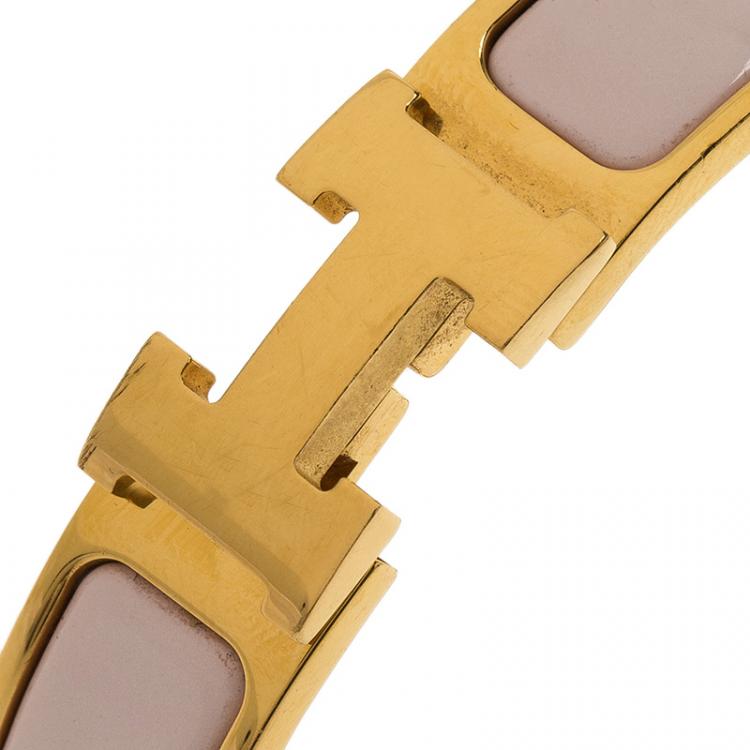 Pre Owned Hermes Clic Clac H Pink Enamel Gold Plated Bracelet