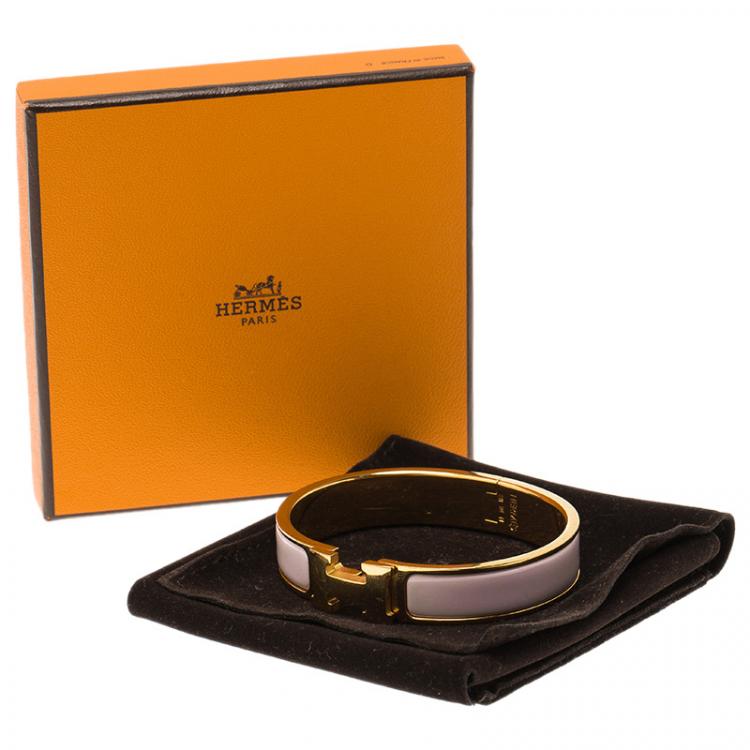 Pre Owned Hermes Clic Clac H Pink Enamel Gold Plated Bracelet