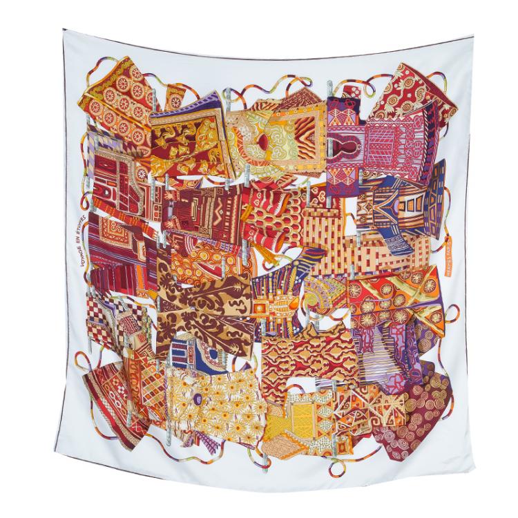 Pre Owned Hermes Multicolor Silk Voyage En Etoffes Square Scarf
