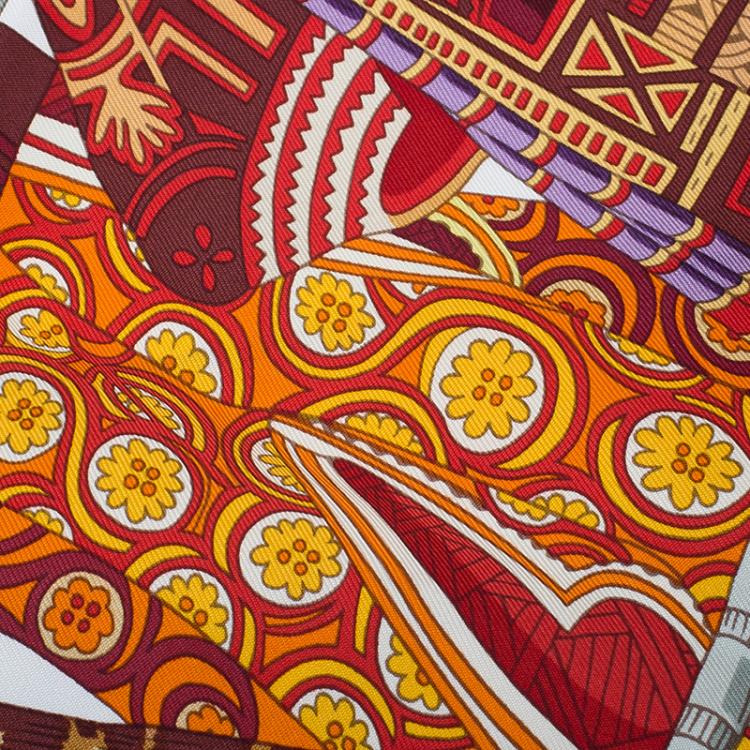 Pre Owned Hermes Multicolor Silk Voyage En Etoffes Square Scarf