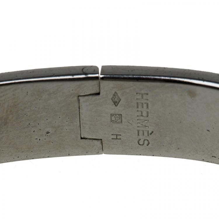 Pre Owned Hermes Clic Clac H Orange Enamel Palladium Plated Bracelet PM