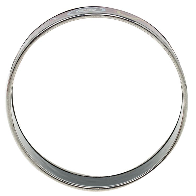 Pre Owned Hermes Wide Multicolor Printed Enamel Bangle Bracelet