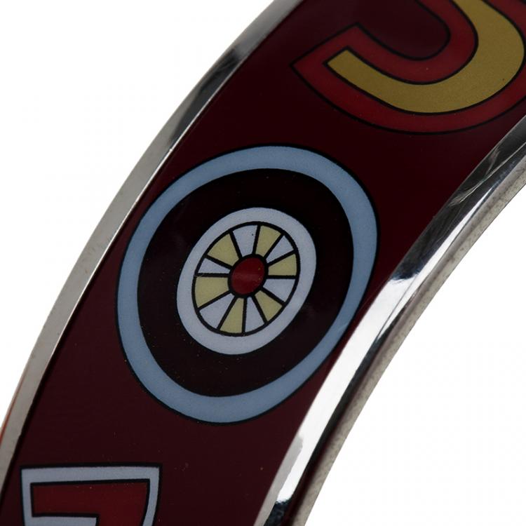 Pre Owned Hermes Wide Multicolor Printed Enamel Bangle Bracelet