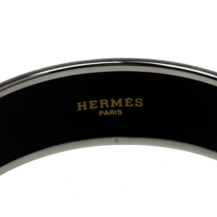 Pre Owned Hermes Wide Multicolor Printed Enamel Bangle Bracelet
