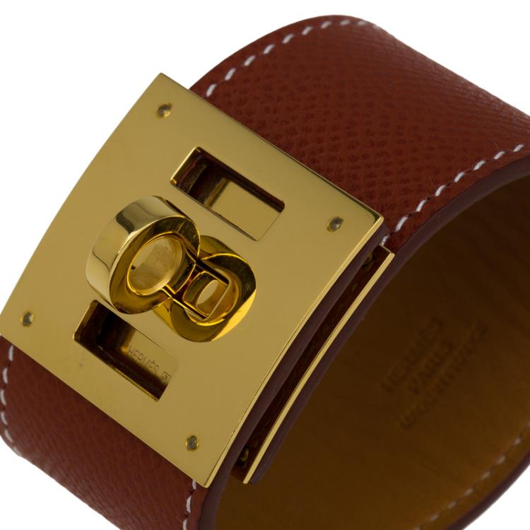 Pre Owned Hermes Extreme Brown Leather Gold Plated Bracelet