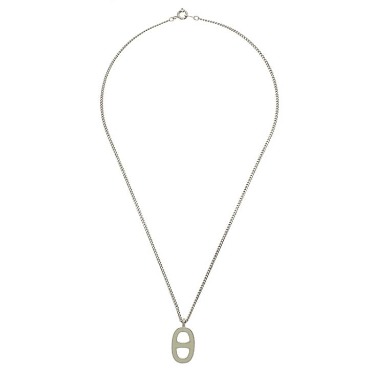 Pre Owned Hermes Iliade Lacquered Pendant Palladium Plated Necklace