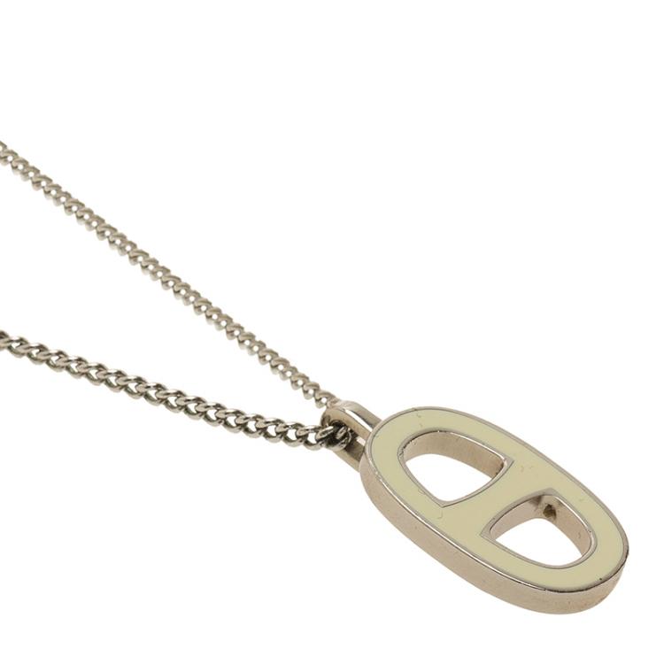Pre Owned Hermes Iliade Lacquered Pendant Palladium Plated Necklace