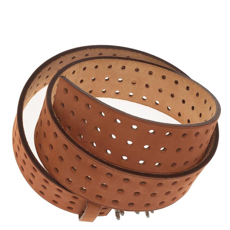 Pre Owned Hermes Brown Perforated Leather Figure Belt 90 CM