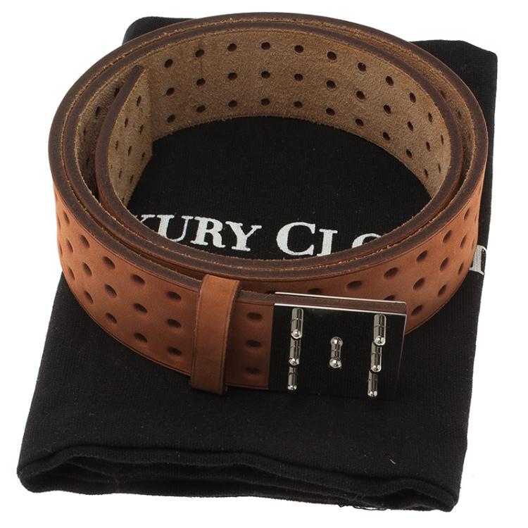 Pre Owned Hermes Brown Perforated Leather Figure Belt 90 CM