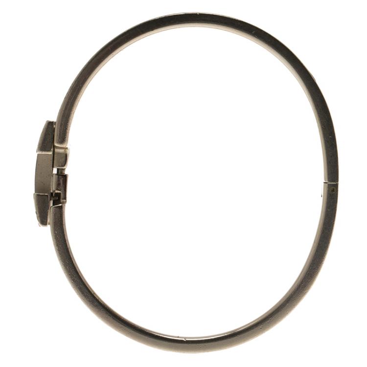 Pre Owned Hermes Clic Clac H Black Enamel Palladium Plated Bracelet