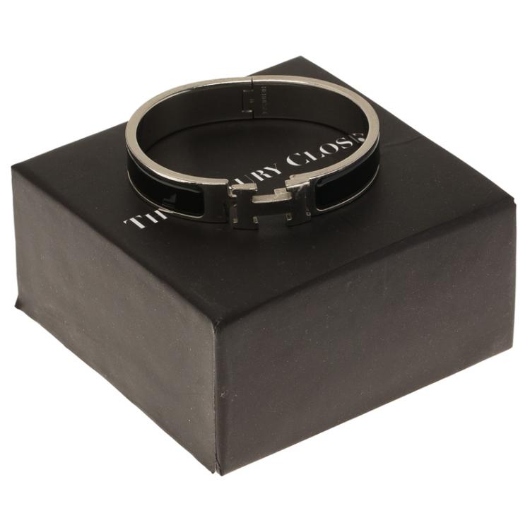 Pre Owned Hermes Clic Clac H Black Enamel Palladium Plated Bracelet