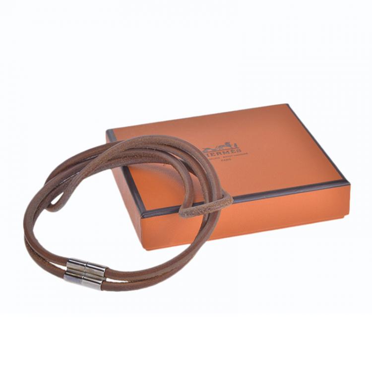 Pre Owned Hermes Brown Leather Choker Necklace