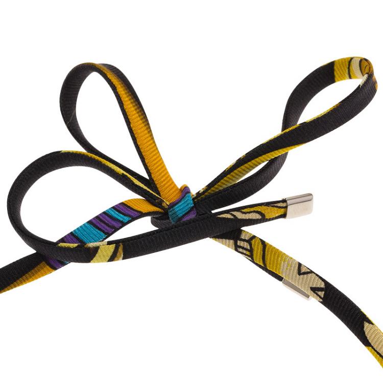 Pre Owned Hermes Petit Palladium Plated Printed Silk Cord Necklace
