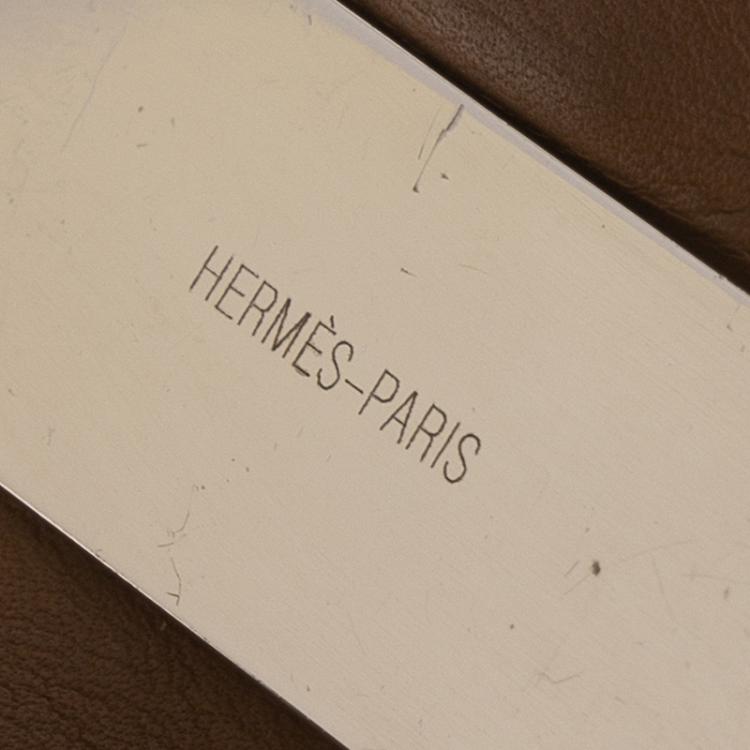 Pre Owned Hermès Collier de Chien Black Calfskin Leather Palladium Plated Cuff Bracelet