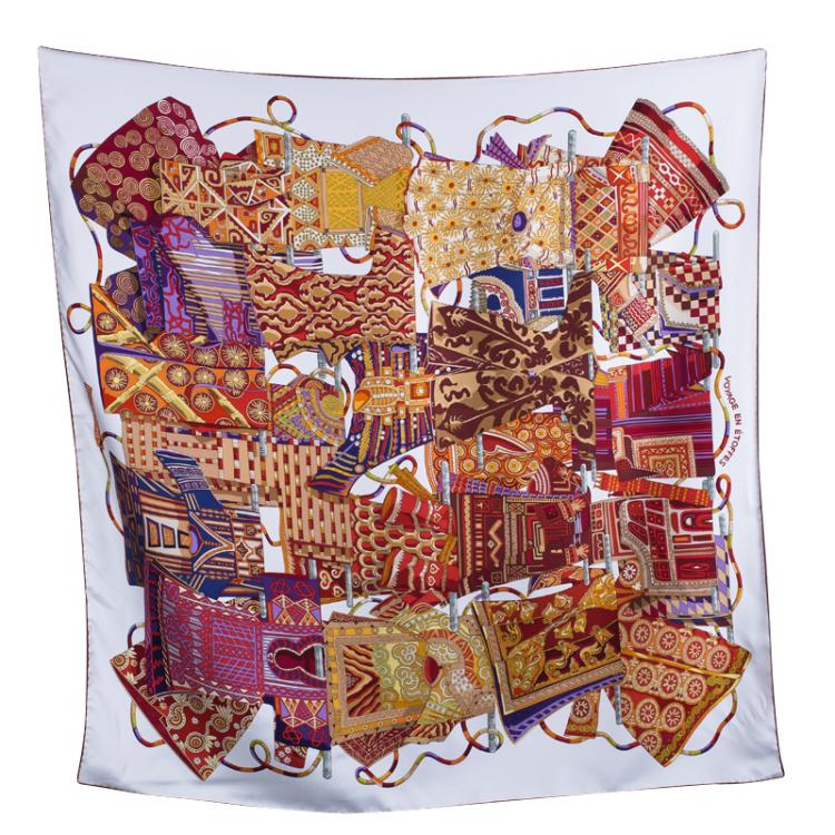 Pre Owned Hermes Multicolor Silk Voyage en Etoffes Square Scarf