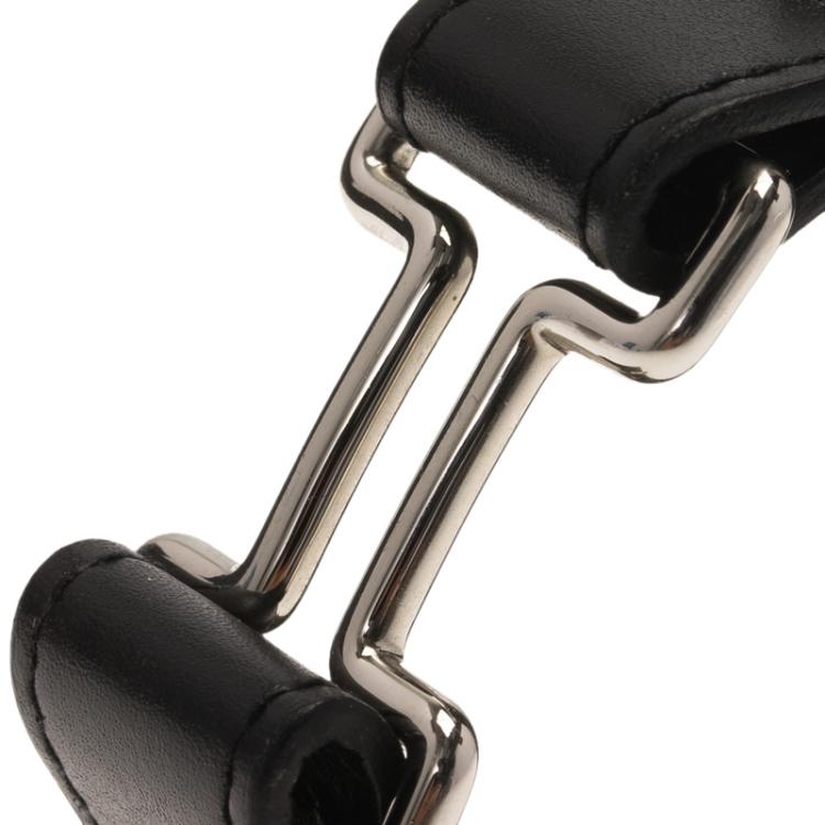 Pre Owned Hermes H Black Leather Palladium Plated Wide Bracelet M