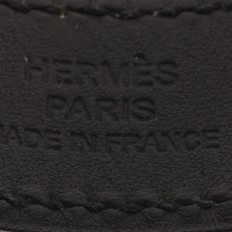 Pre Owned Hermes H Black Leather Palladium Plated Wide Bracelet M
