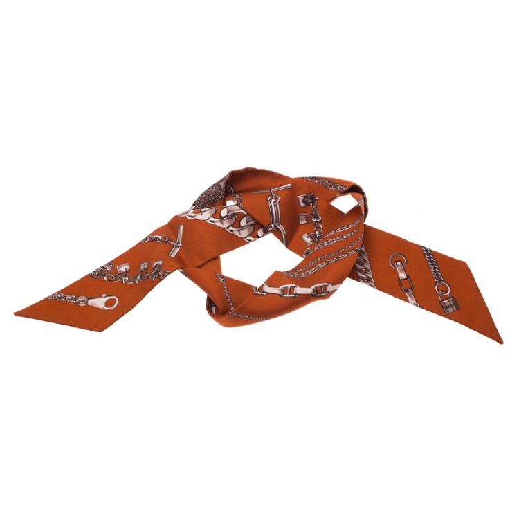 Hermes Rust Orange Bracelet Printed Silk Twilly Neck Scarf Hermes | The ...