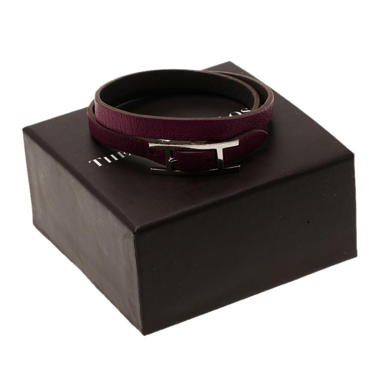 Pre Owned Hermès Hapi 3 MM Purple Leather Palladium Plated Wrap Bracelet GM
