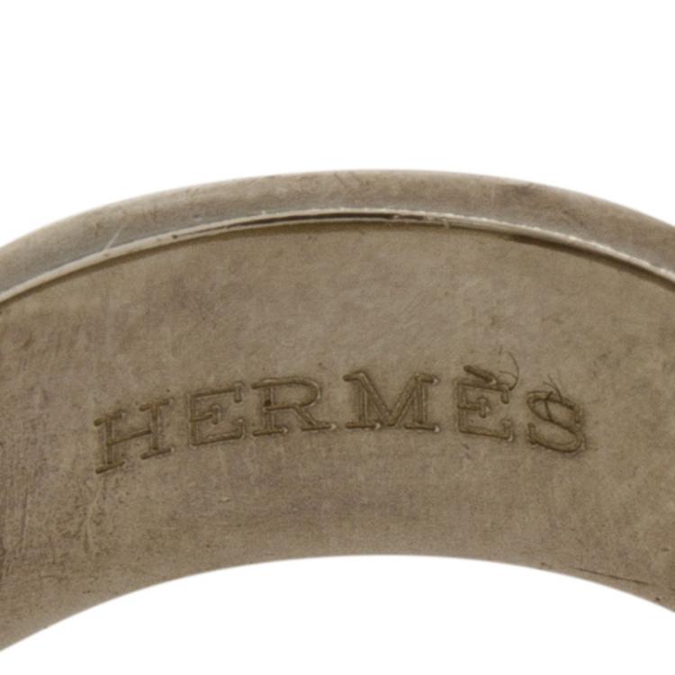 Pre Owned Hermes Vintage H Padlock Silver Band Ring Size 49