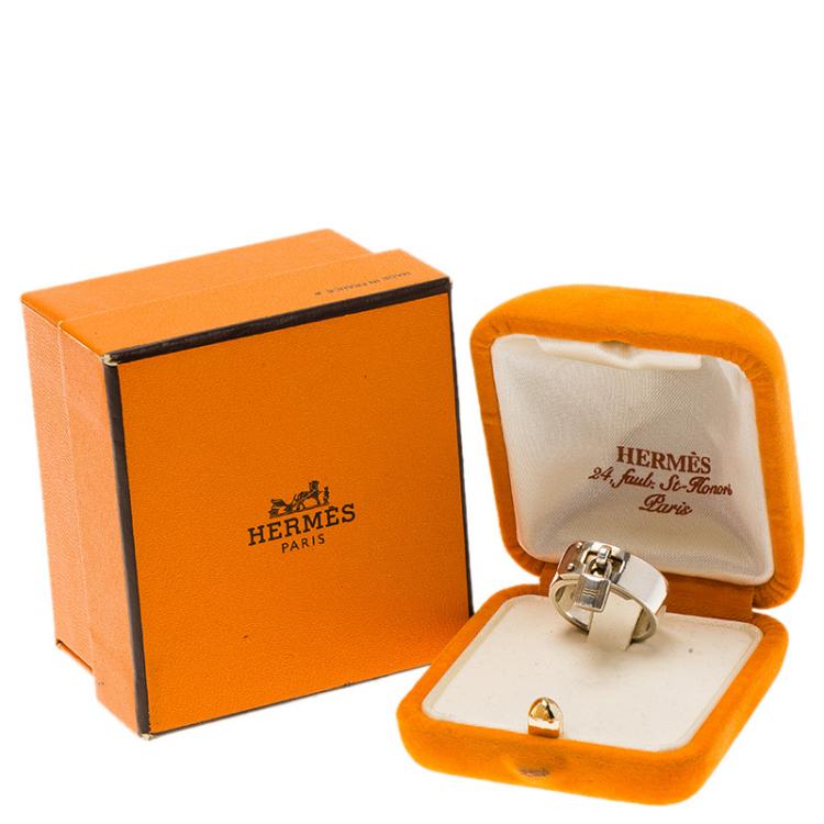 Pre Owned Hermes Vintage H Padlock Silver Band Ring Size 49