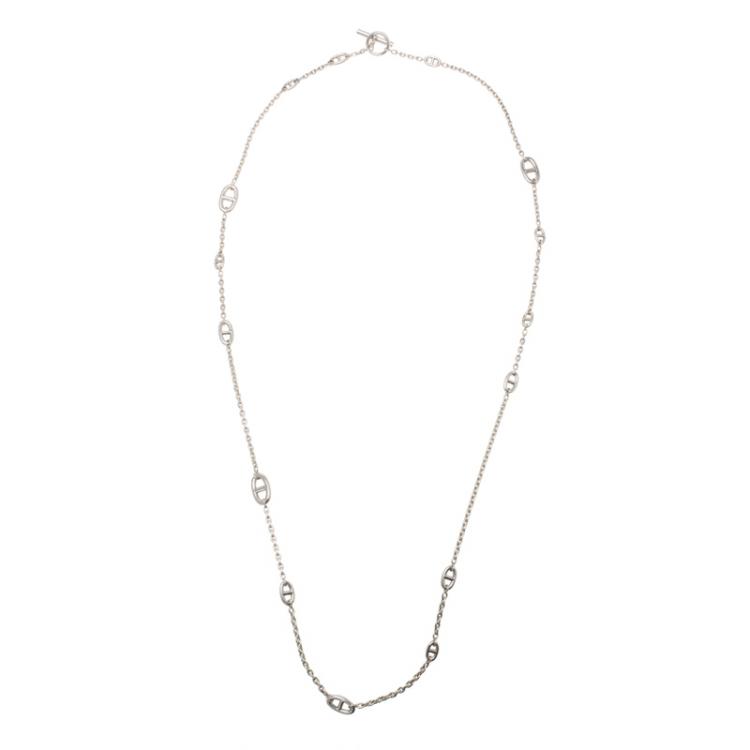 Pre Owned Hermes Sautoir Farandole Long Silver Toggle Necklace